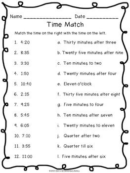 Telling Time Worksheets for Second Grade