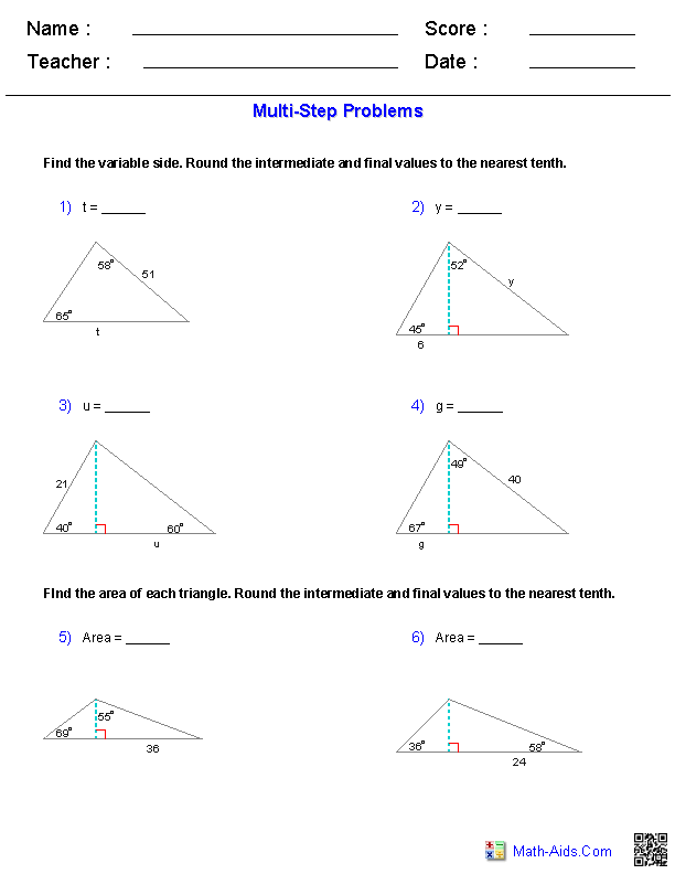 Trigonometry Word Problems Worksheet Image