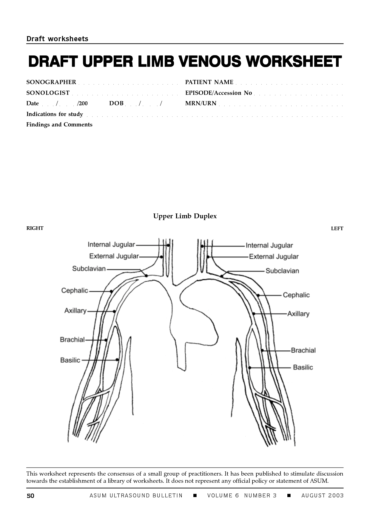 Upper Extremity Arterial Ultrasound Worksheet Image