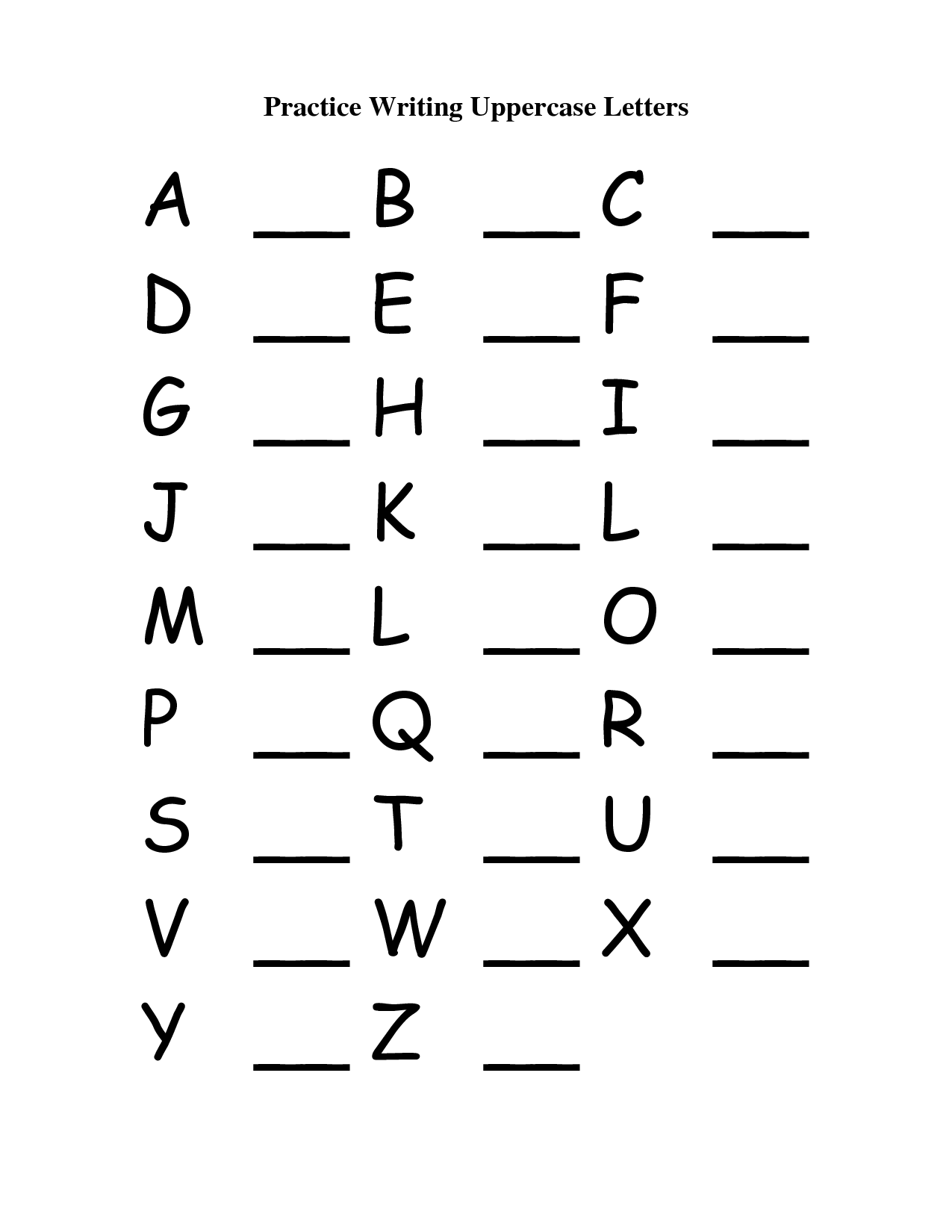 Writing Uppercase Letters Worksheets Image