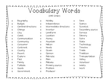 1st Grade Social Studies Vocabulary Word Image