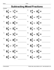 Adding Subtracting Mixed Fractions Worksheet Image