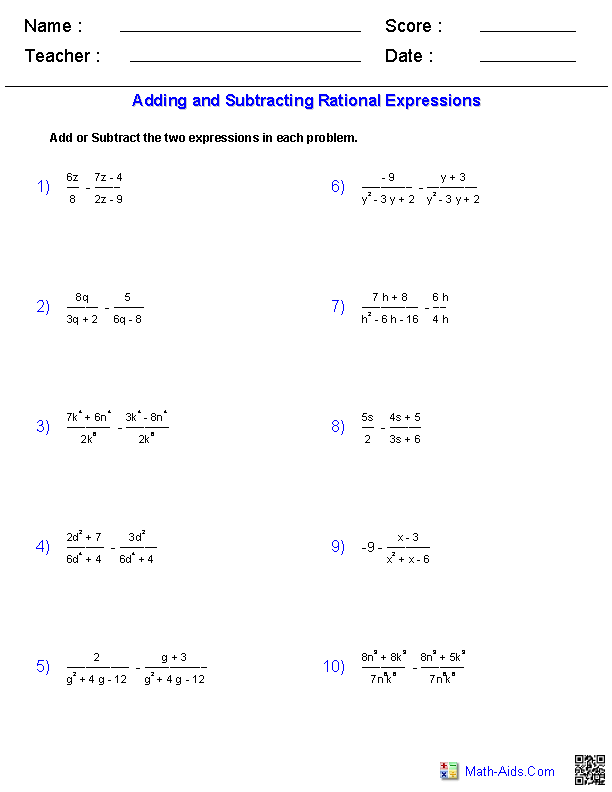 Algebra 2 Simplifying Rational Expressions Worksheet Image