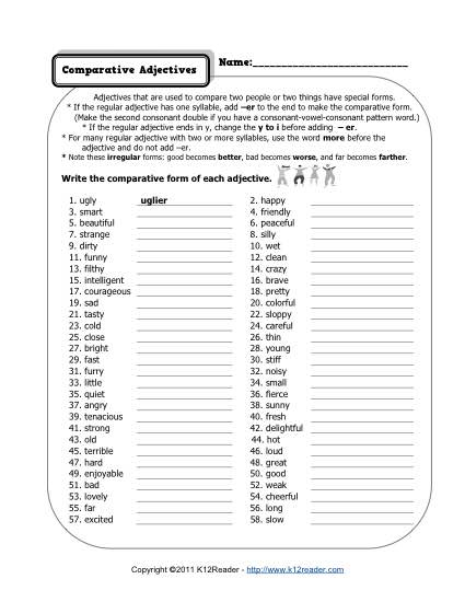 Comparative Adjectives Worksheets 3rd Grade Image