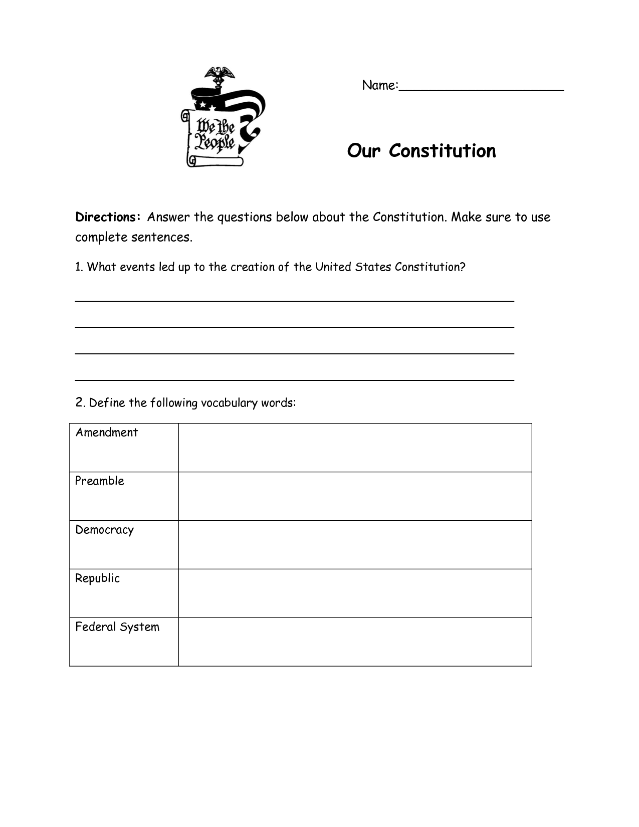 Constitution Worksheets Image
