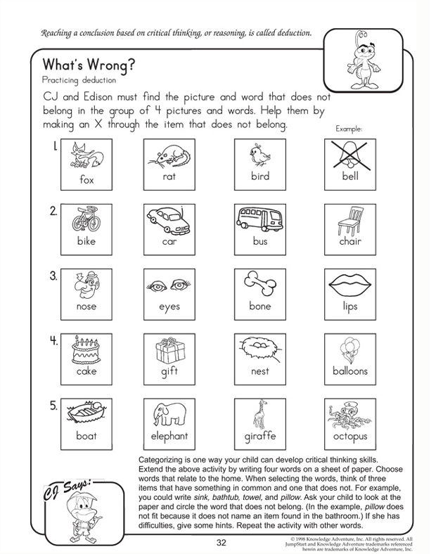 critical thinking worksheets grade 1