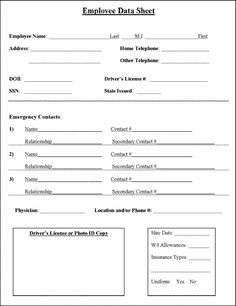 Employee Emergency Contact Information Form Image