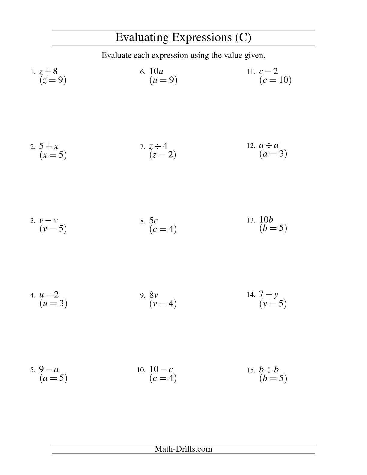 Multiplying Expressions Worksheets