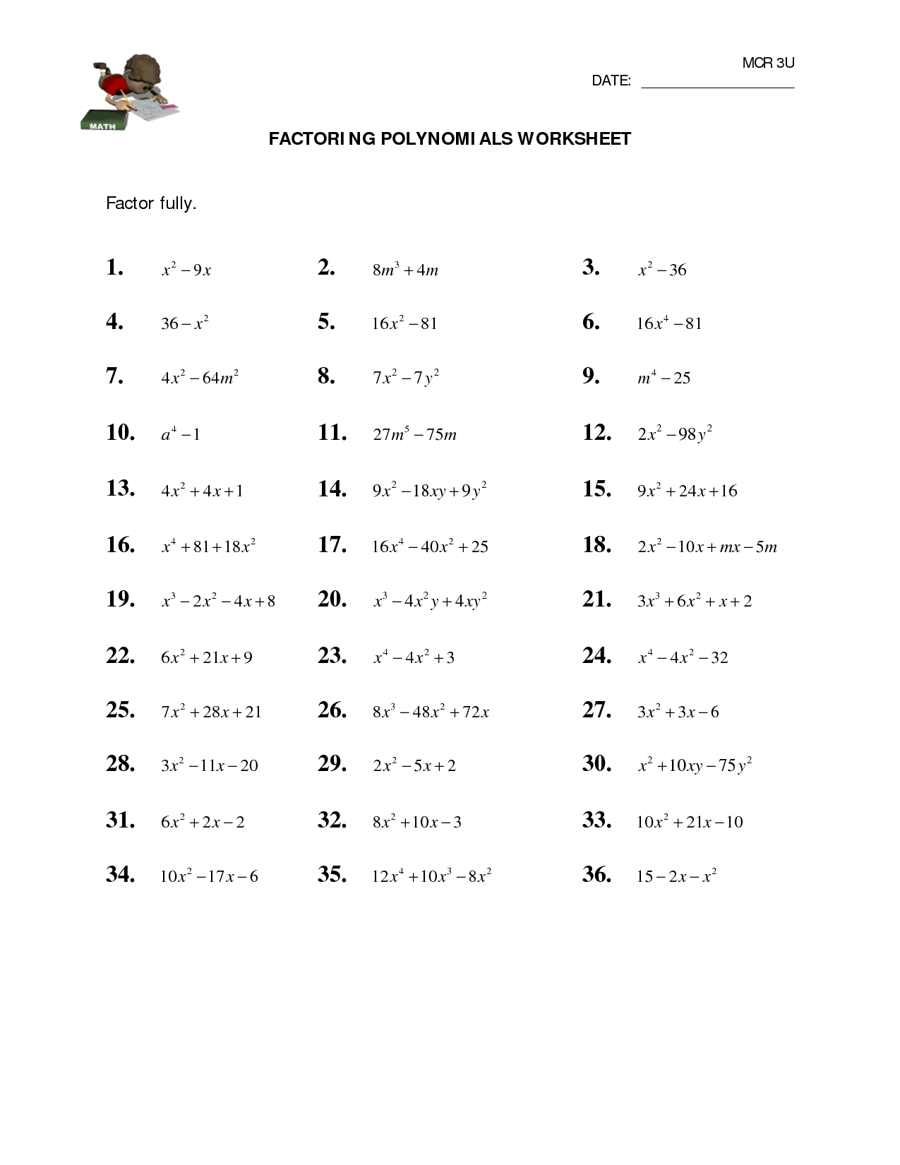 Factoring Numbers Worksheet With Answers