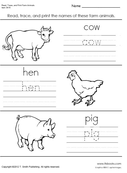 Farm Animal Tracing Worksheet Image