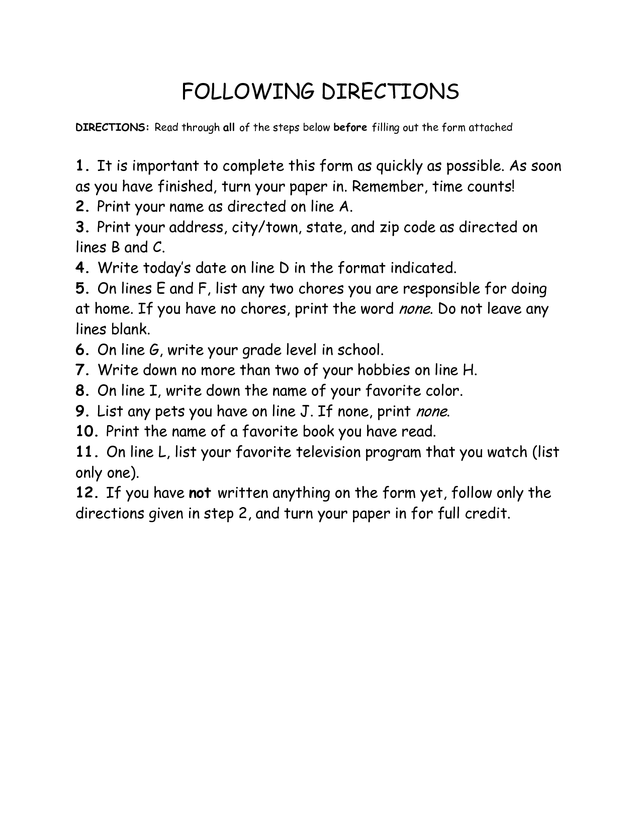 11 Following Directions Worksheets Middle School Worksheeto