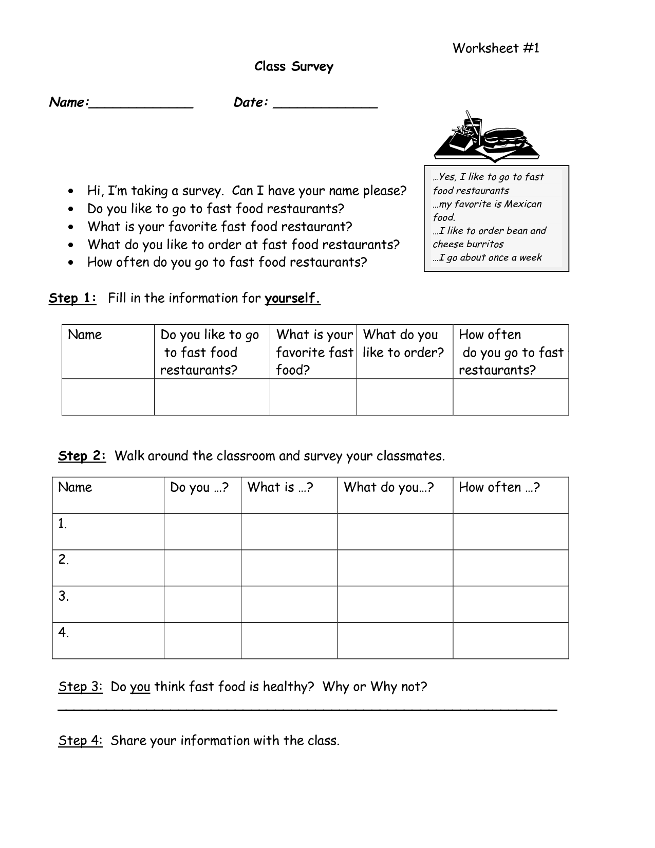 Food Class Worksheets Image