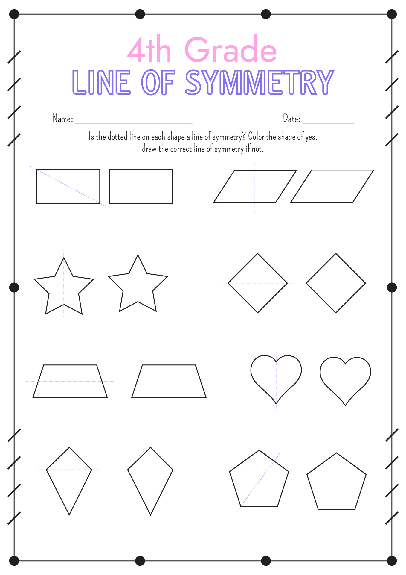 Lines of Symmetry Worksheets 4th Grade