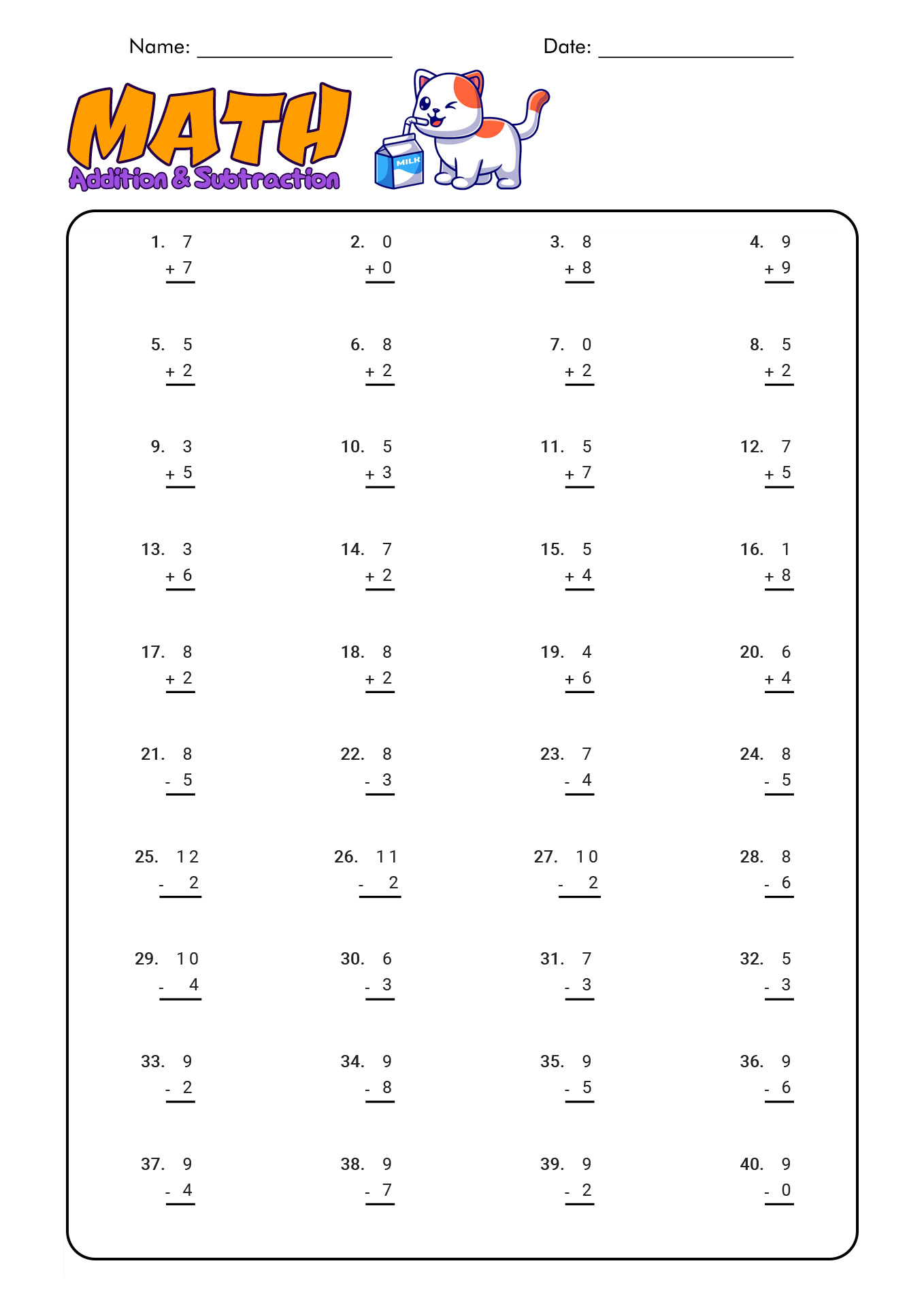 Math Addition Subtraction Worksheets Grade 1 Image