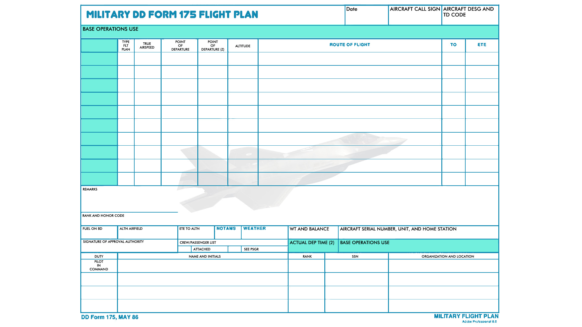 Military DD Form 175 Flight Plan Image