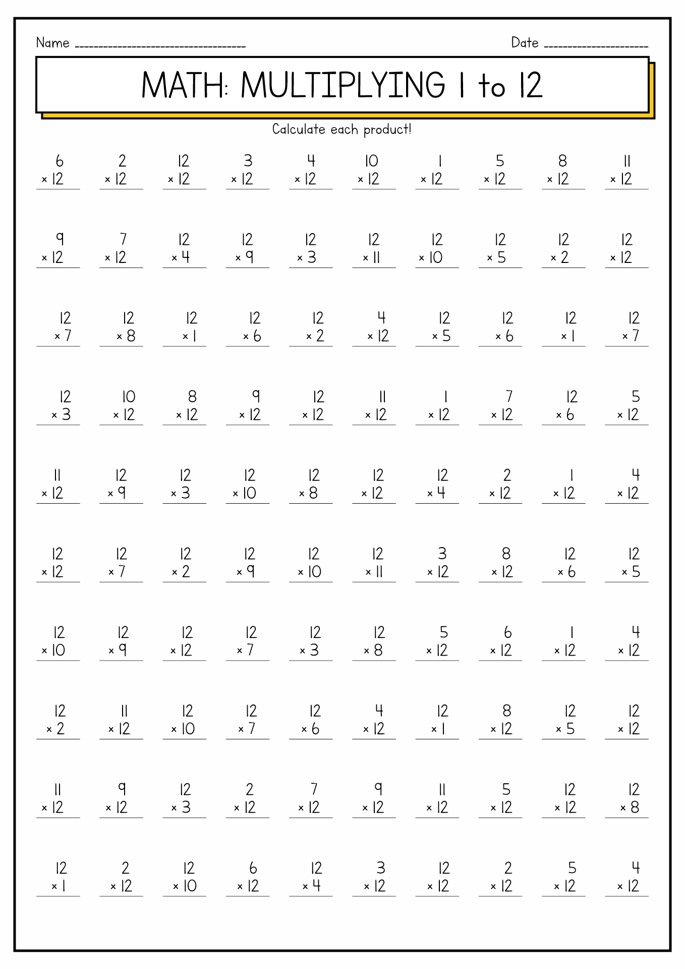 Multiplication Worksheets Up to 12 Image