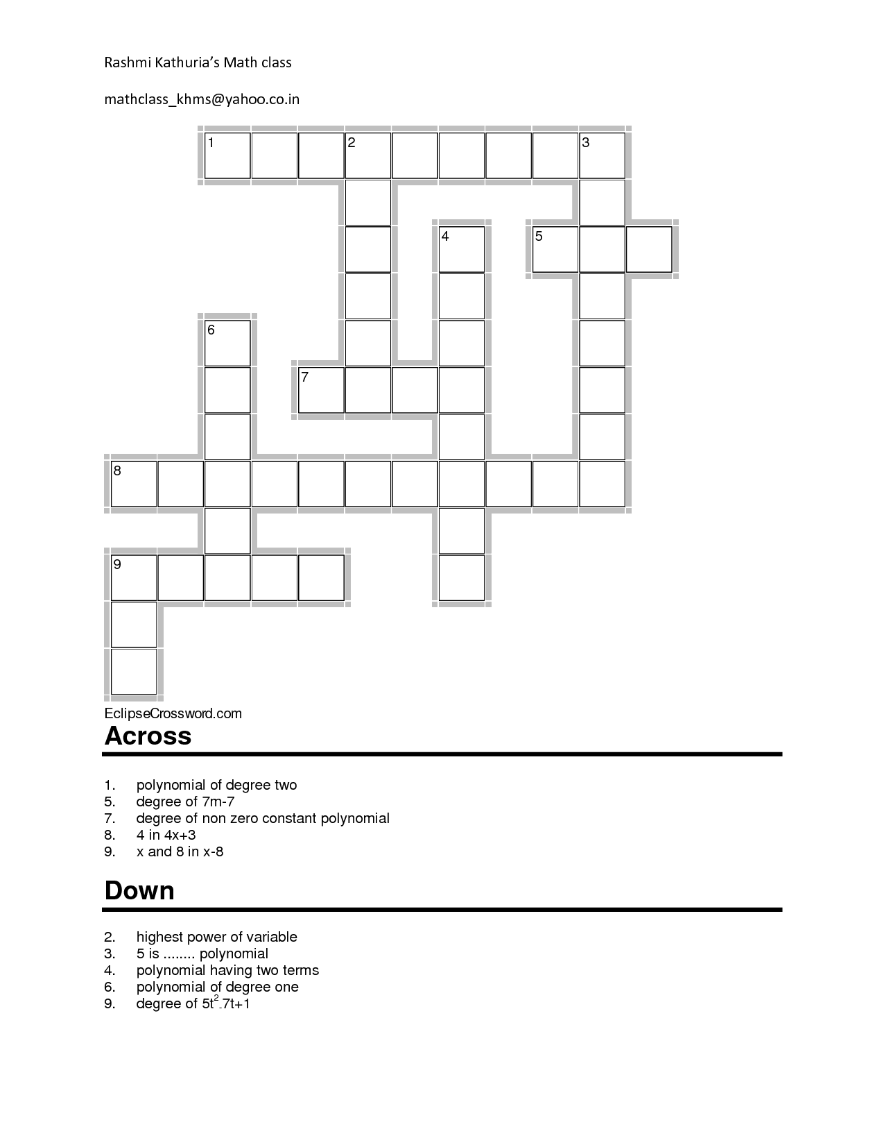 Polynomial Crossword Puzzle Image