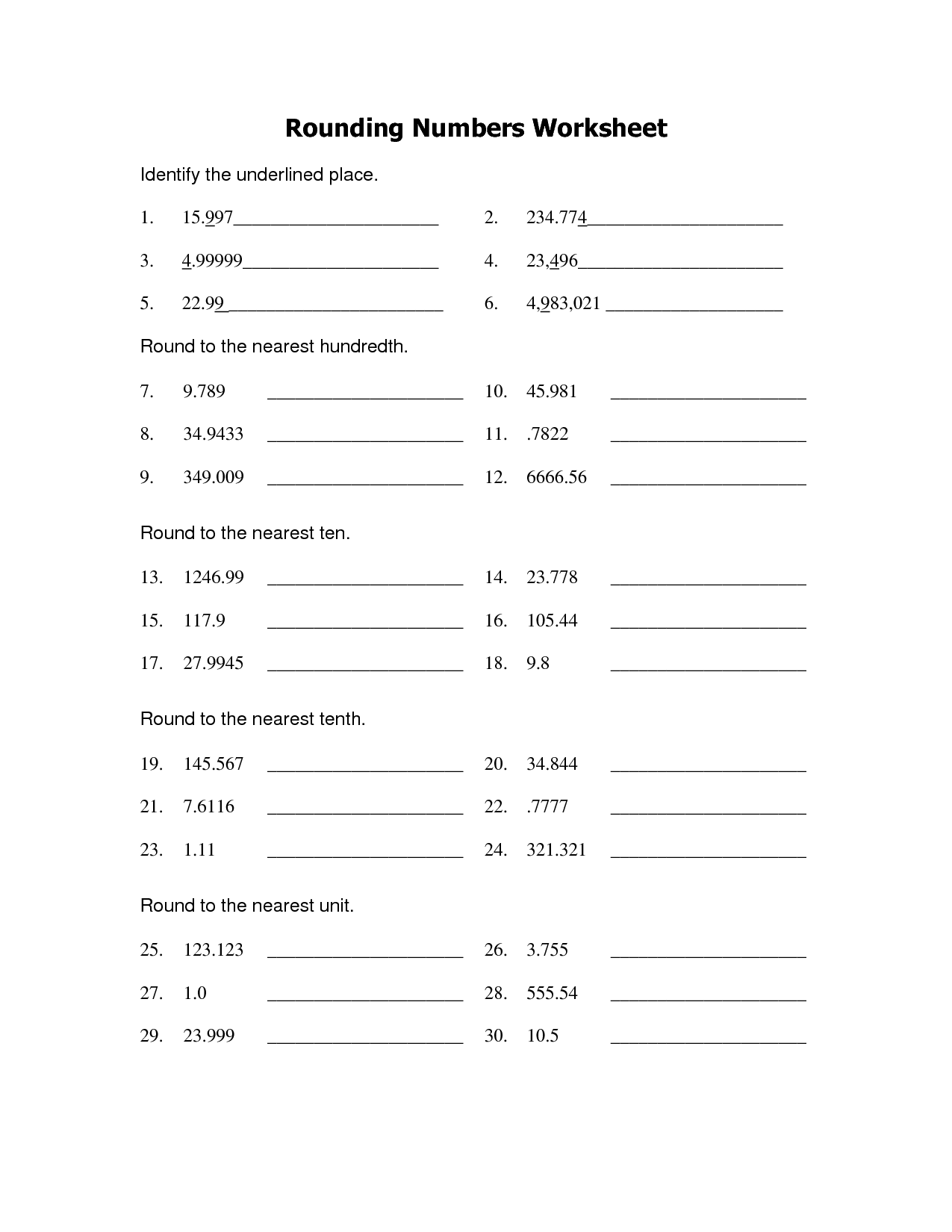 Round Whole Numbers Through Millions Worksheets