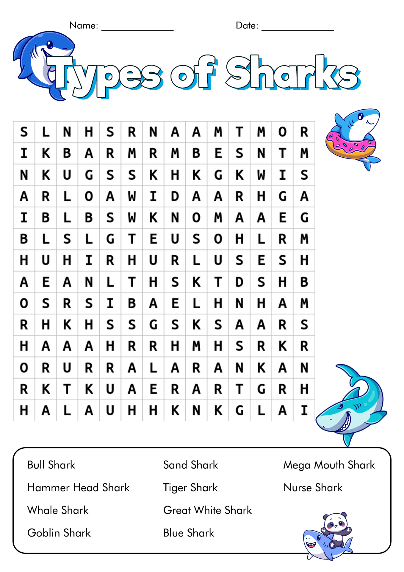 Shark Word Search Image