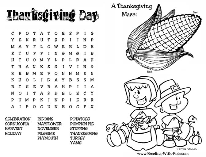 Thanksgiving Word Search Placemat Image