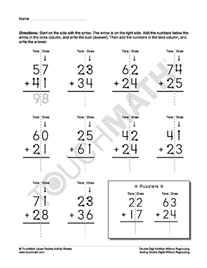 TouchMath Double-Digit Addition Worksheets