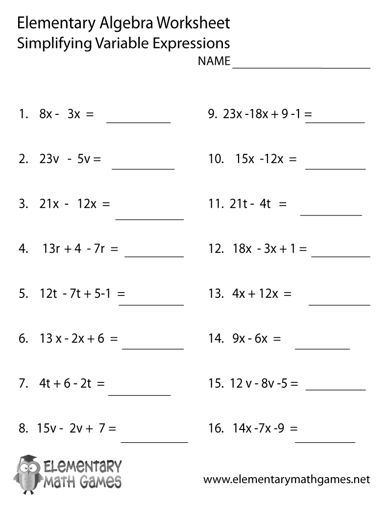Variable Expressions and Equations Worksheets Image