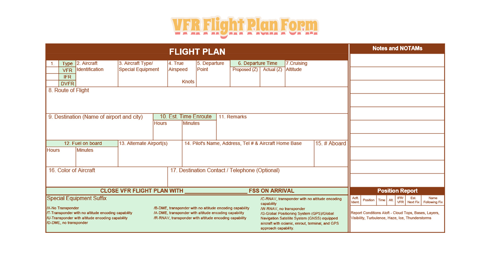 VFR Flight Plan Form Image