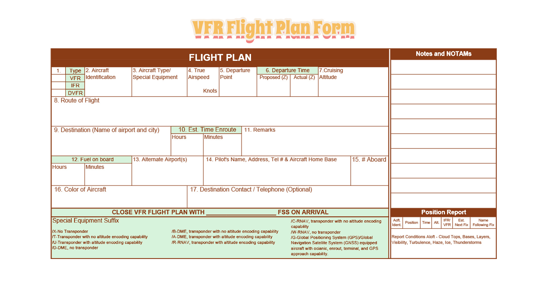 13 VFR Flight Planning Worksheet Free PDF at