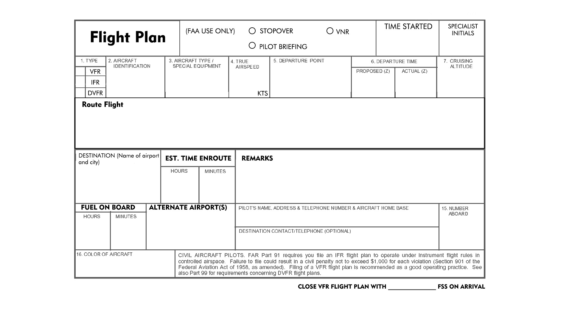 Printable Vfr Flight Plan Form Printable Forms Free Online