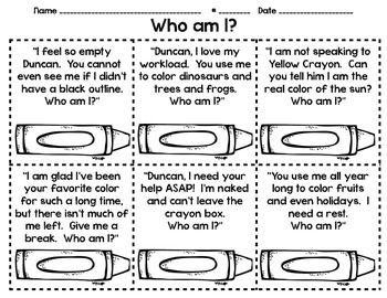 Writing Activity the Day the Crayons Quit Image