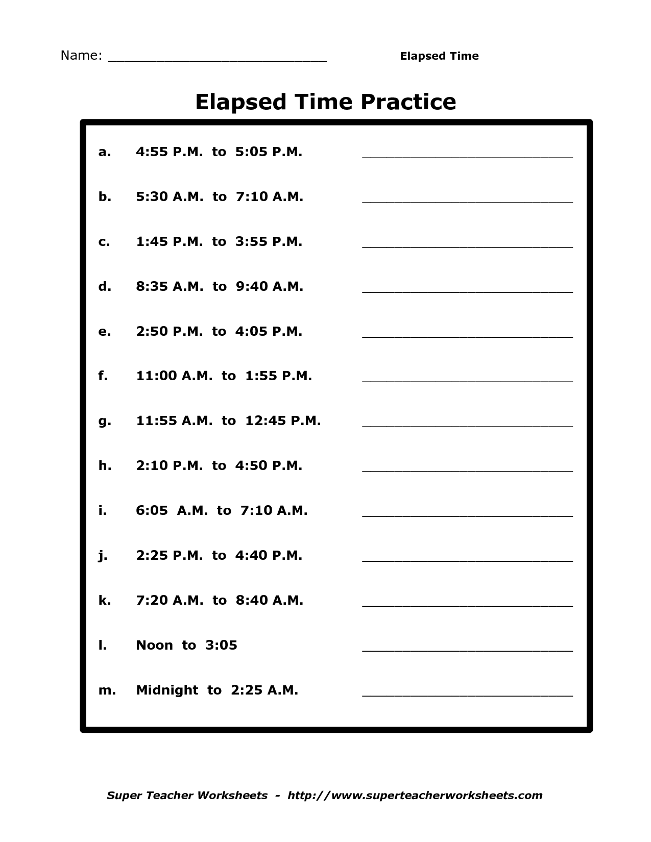 Practice Elapsed Time Worksheets