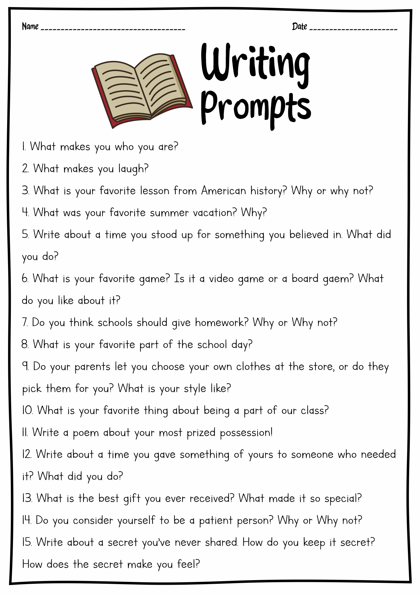 4th Grade Writing Prompts Image