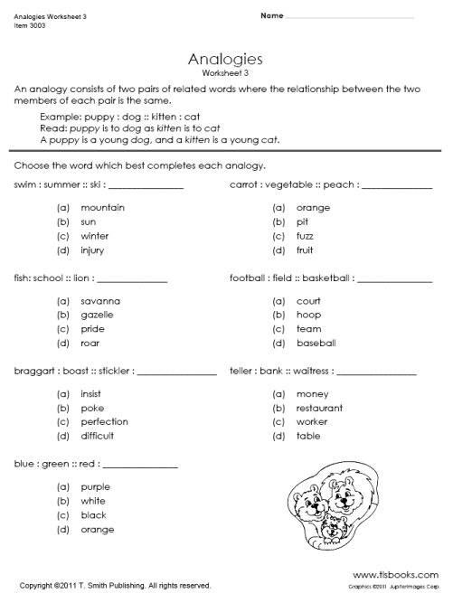 5th Grade Analogies Worksheet Image
