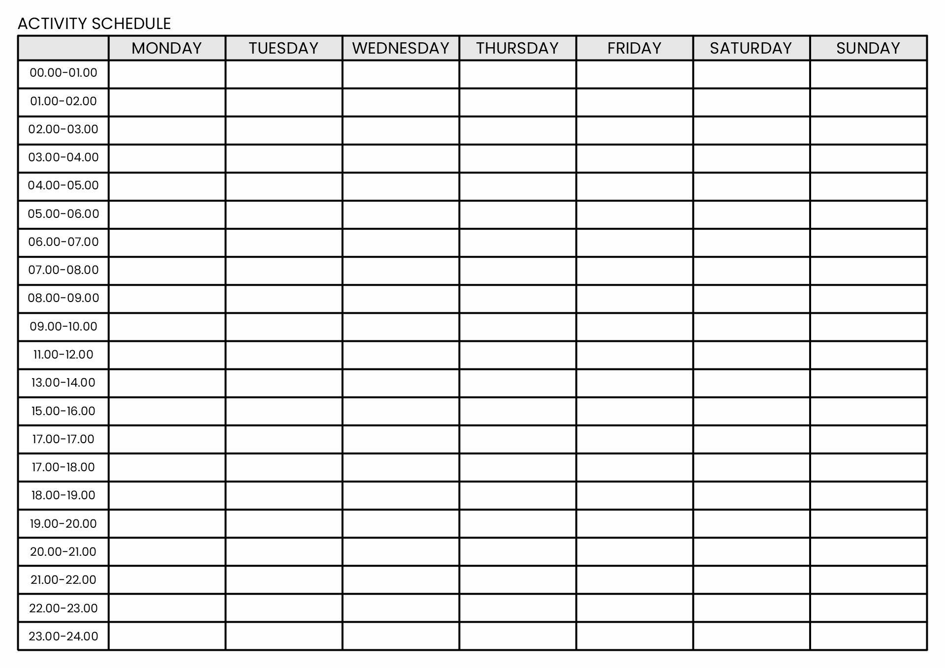 Activity Scheduling Worksheet
