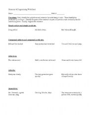 Basic Sentence Diagramming Worksheet
