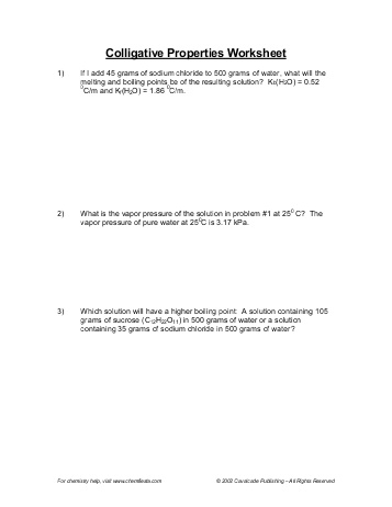 Colligative Properties Worksheet Answers Image