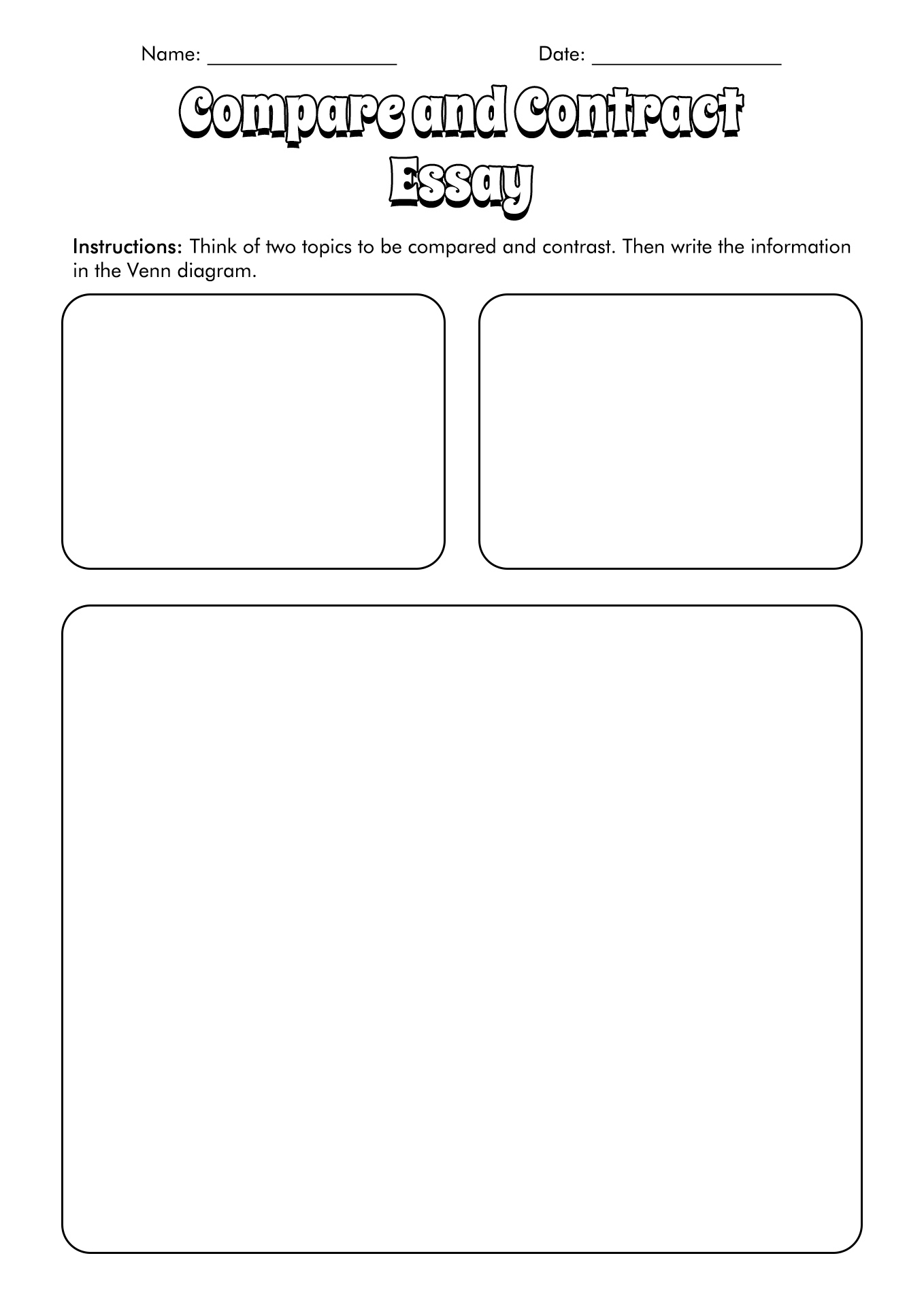 compare and contrast essay worksheets