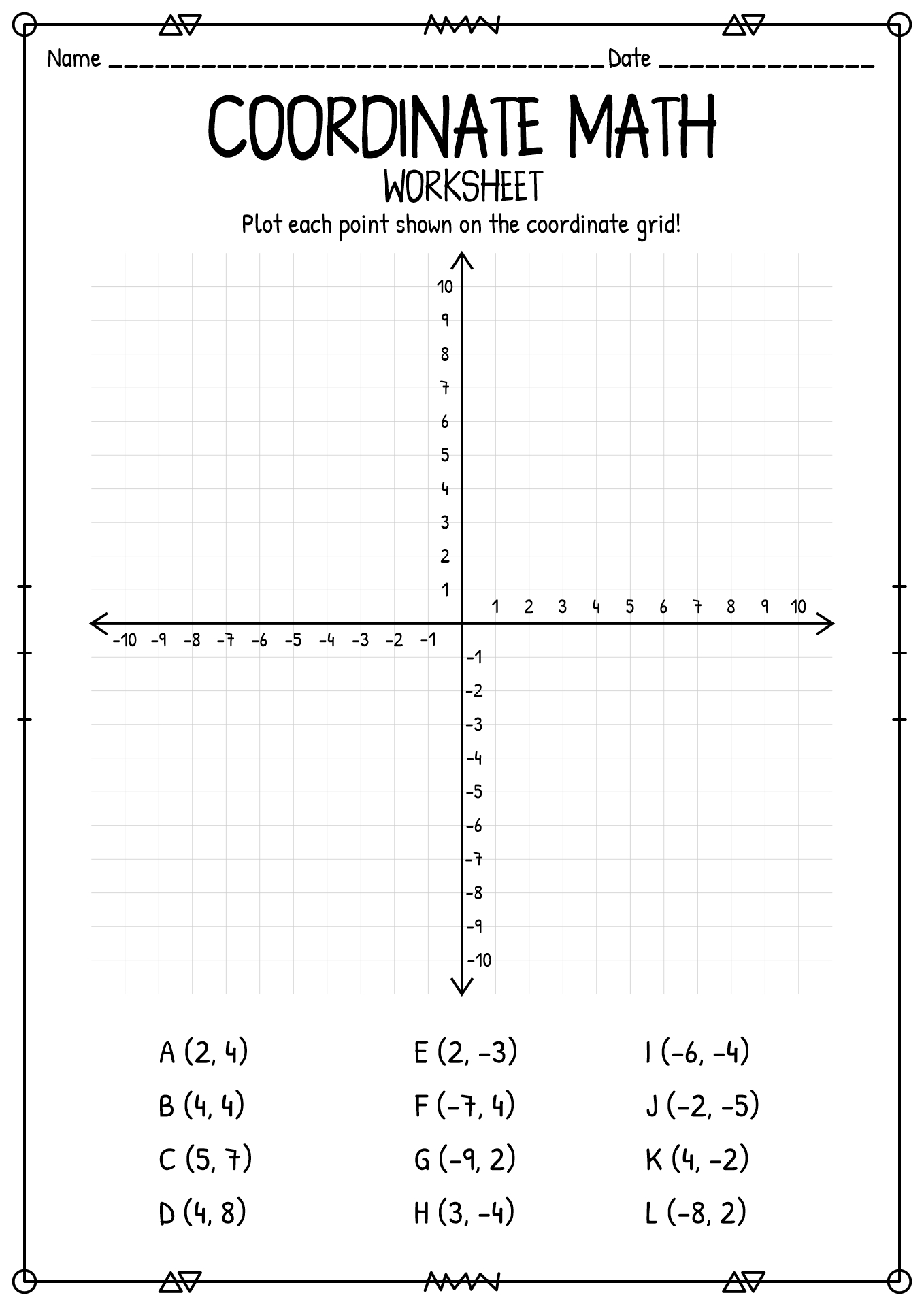 Coordinate Math Worksheets Printable