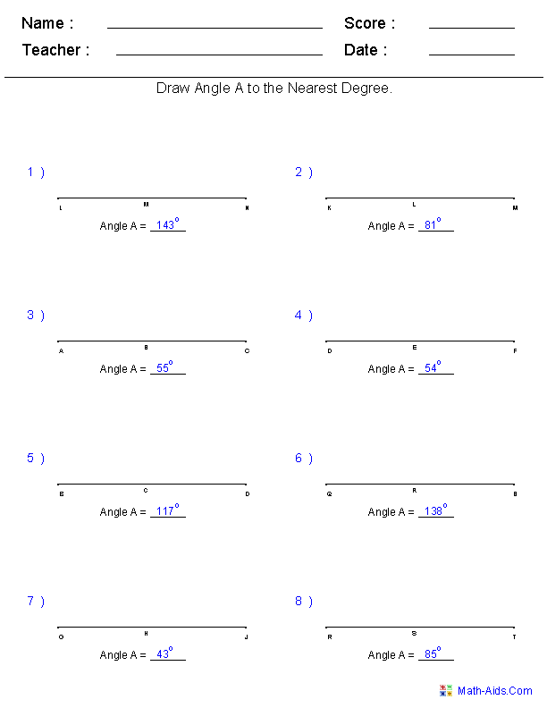Drawing Angles Worksheet Image