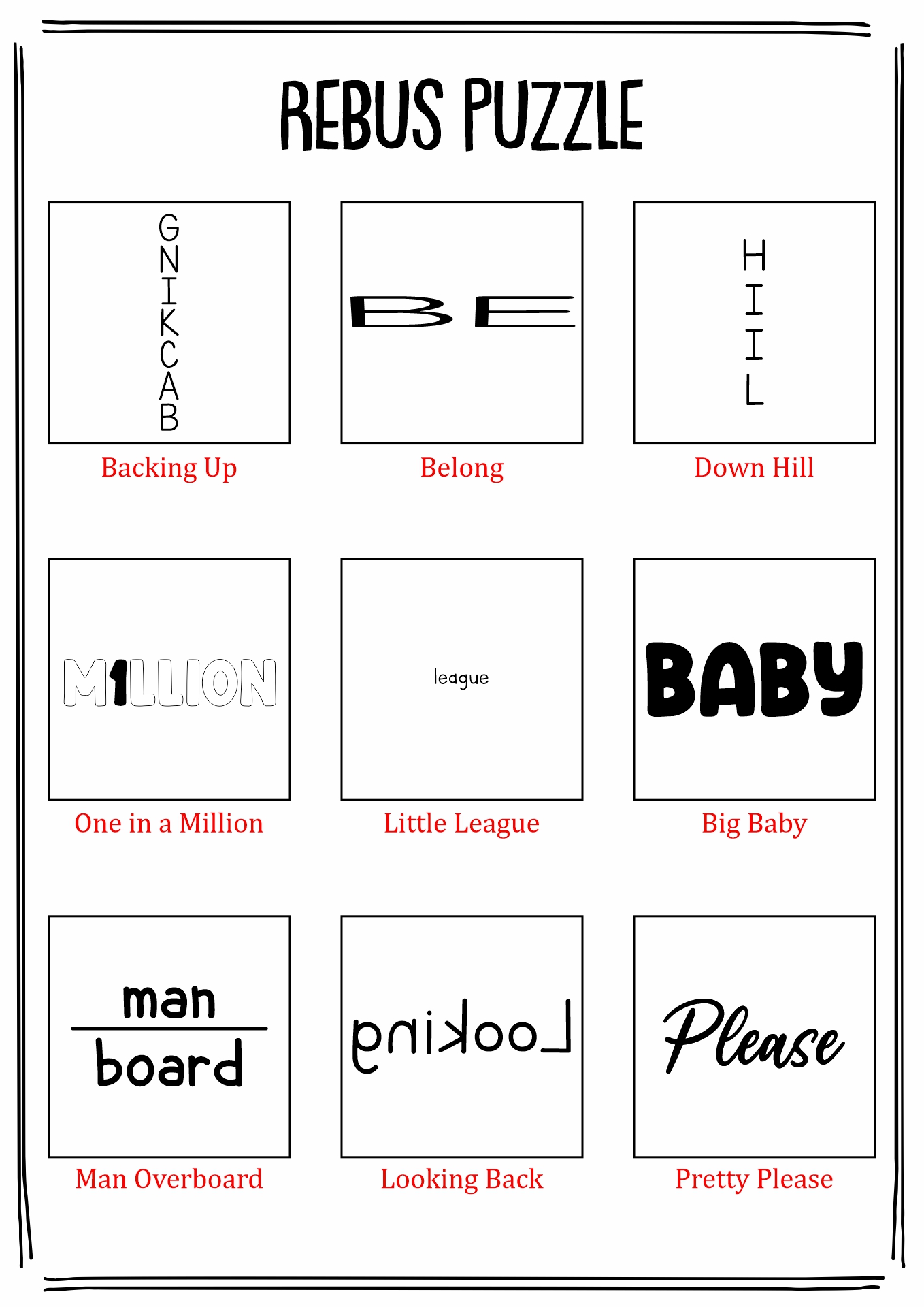 Easy Rebus Puzzles Printable