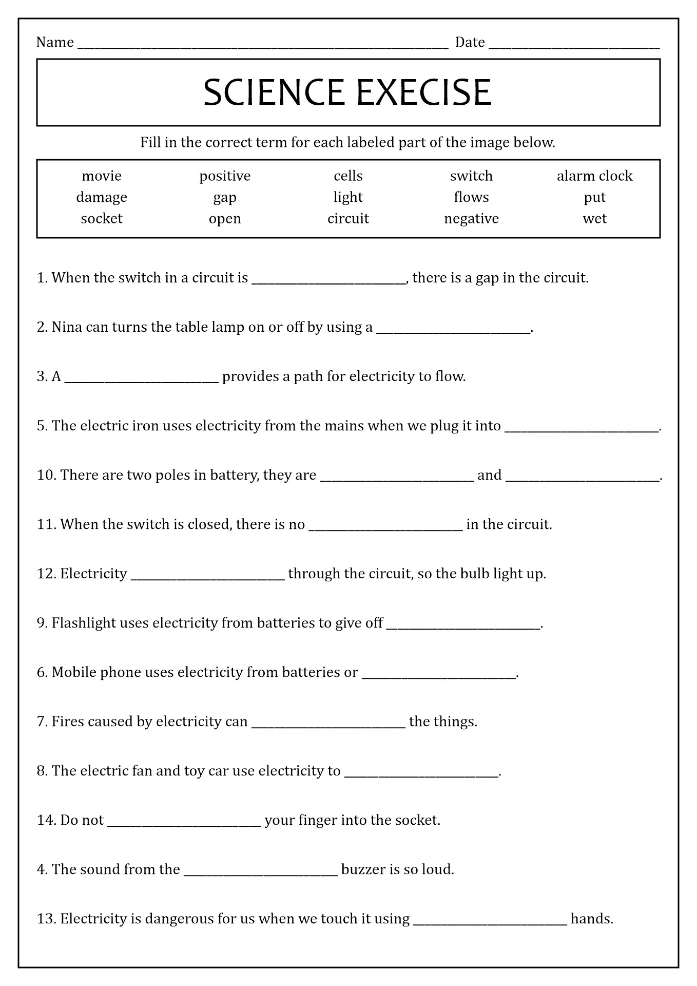 Electricity Worksheets 4th Grade