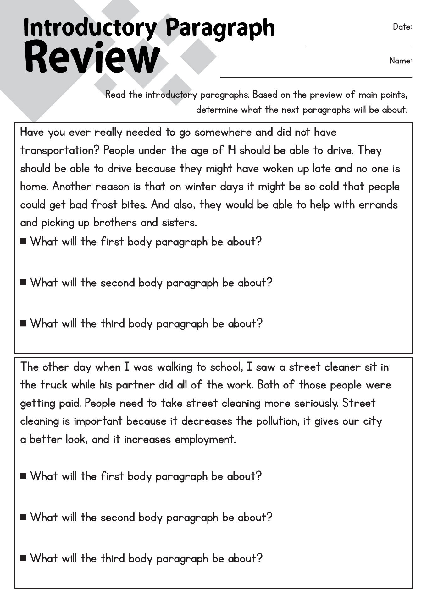 writing an introduction paragraph worksheet