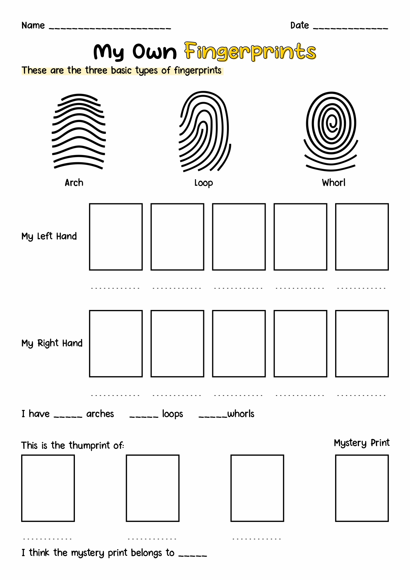 Fingerprint Activity Worksheet for Kids