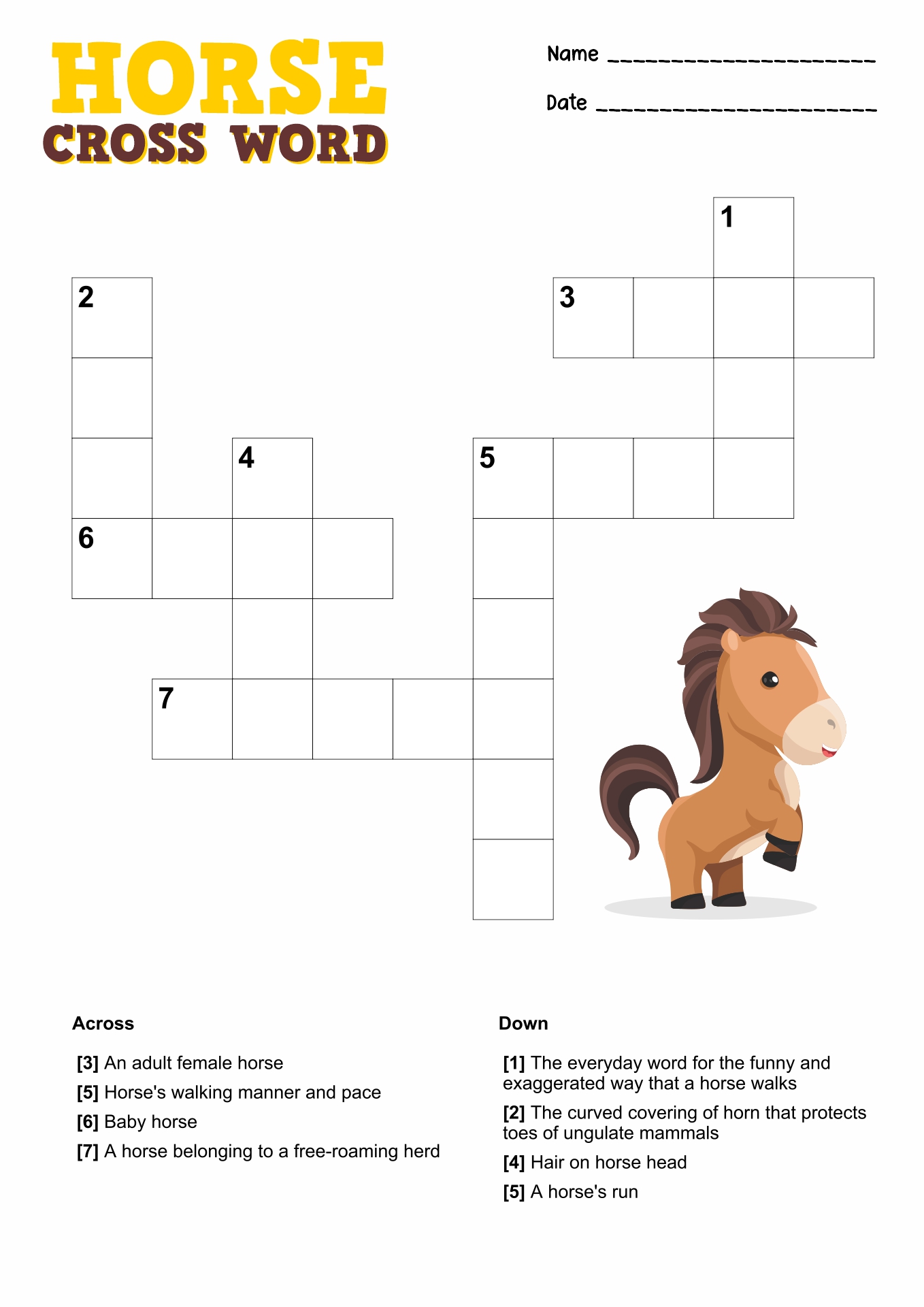 Horse Crossword Puzzle