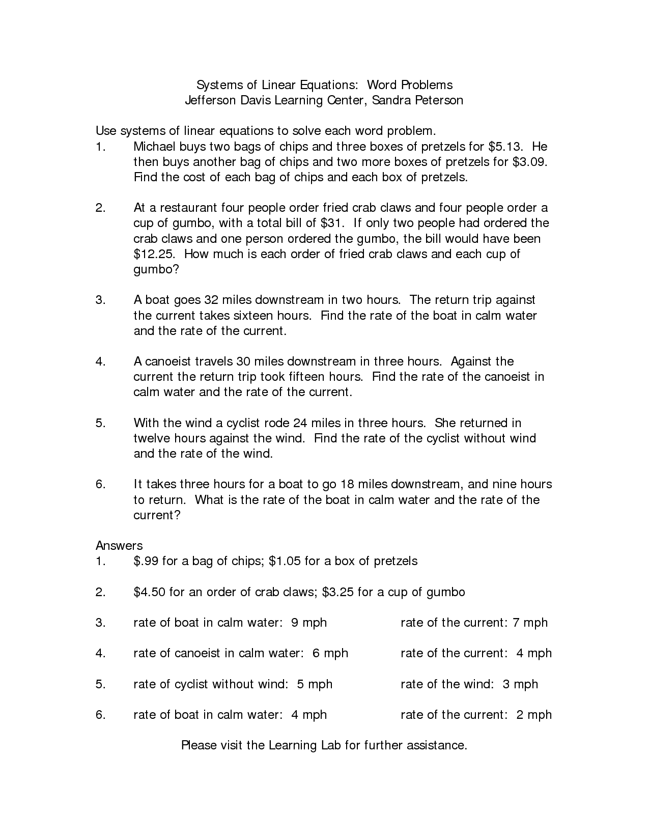 solving linear word problems worksheet