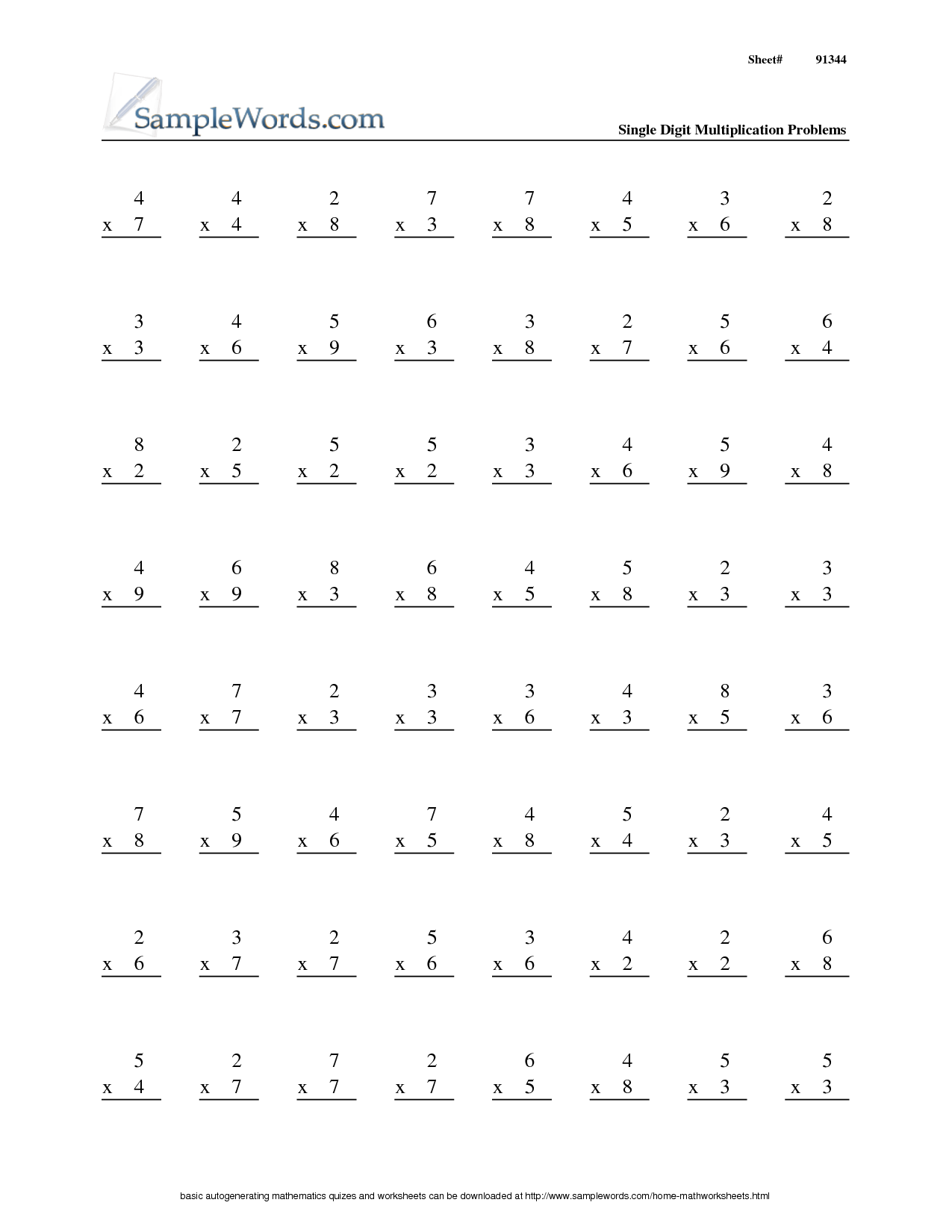 Math Multiplication Worksheets 3rd Grade