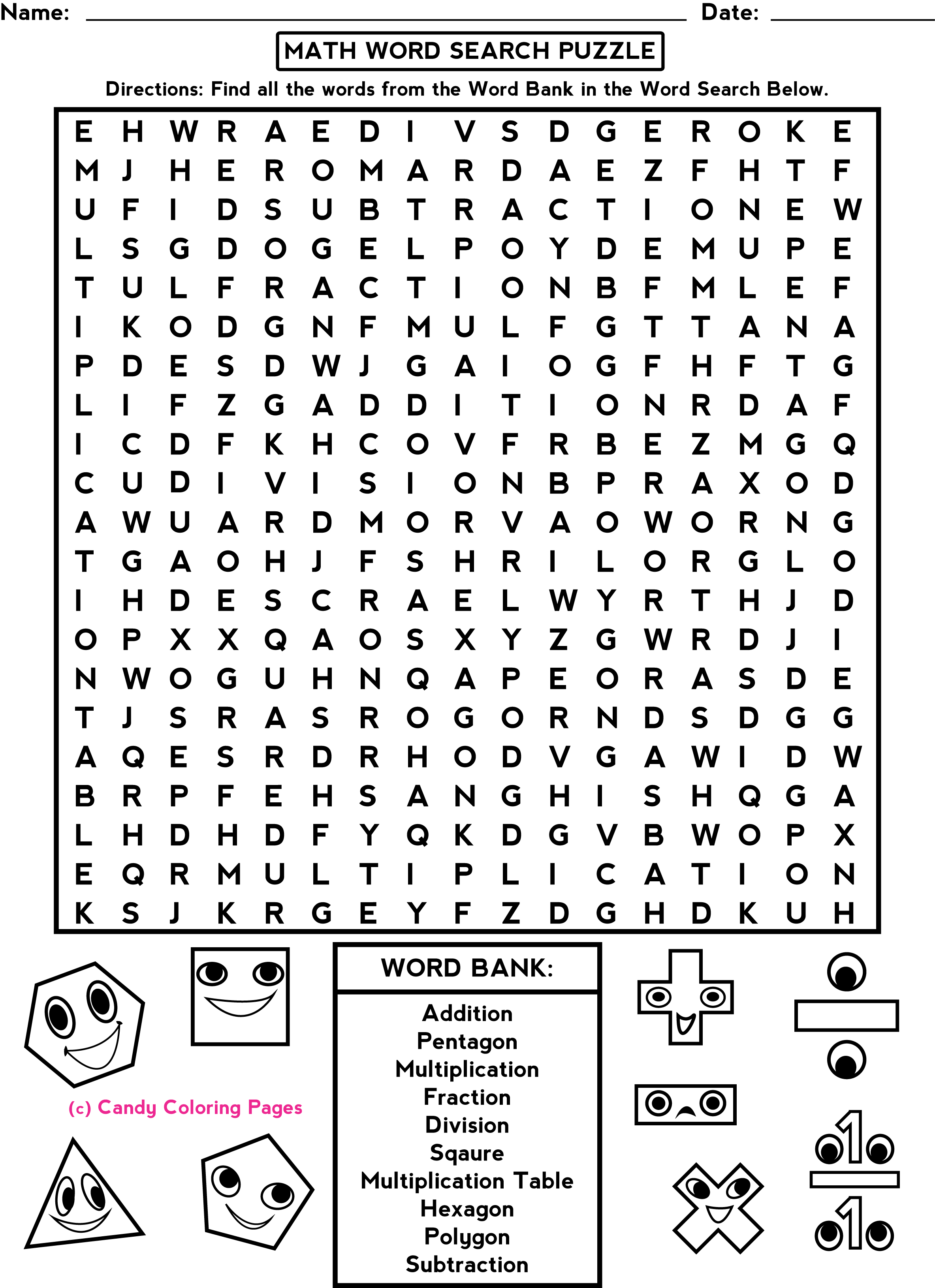 Math Word Search Puzzles Printable Image