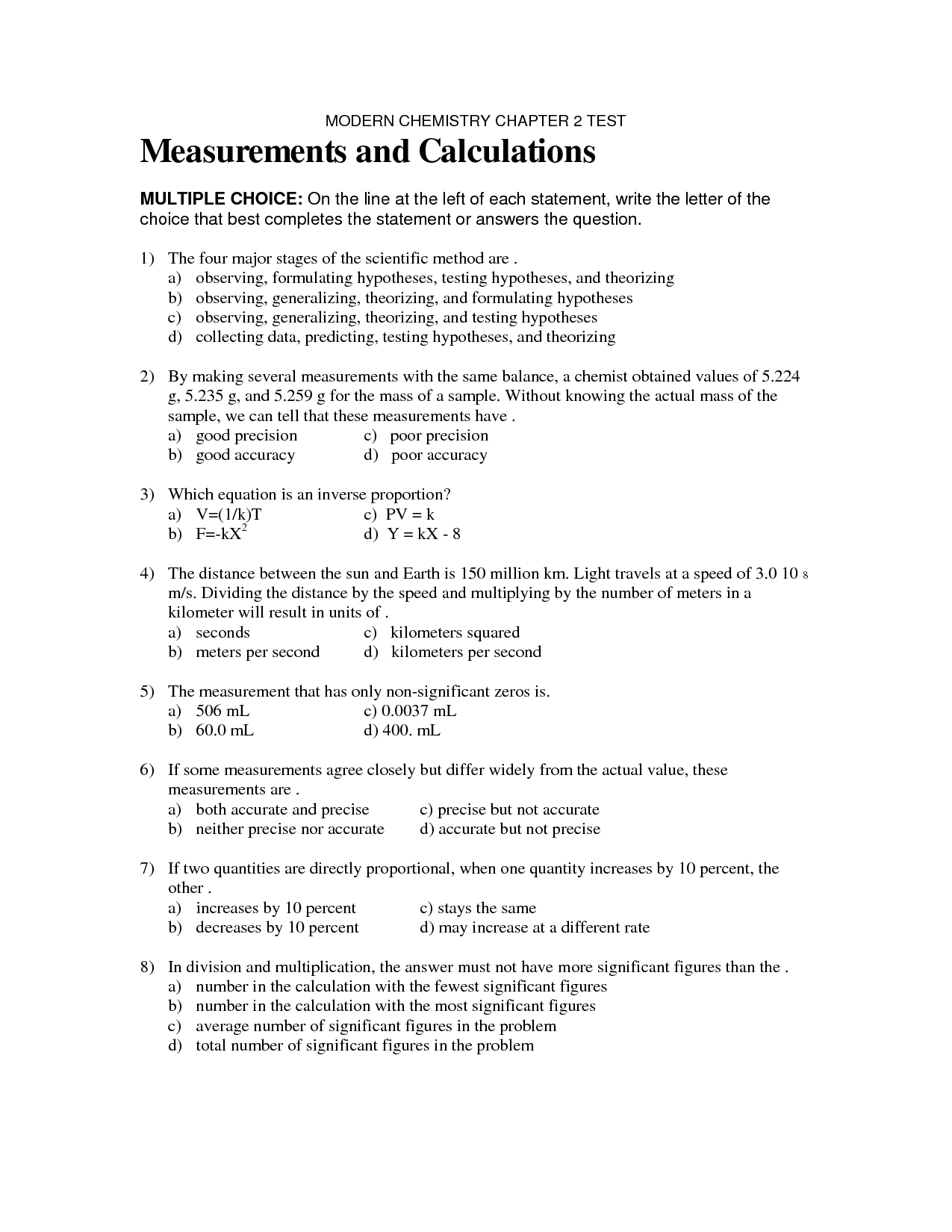 Modern Chemistry Chapter 8 Test Answers Image