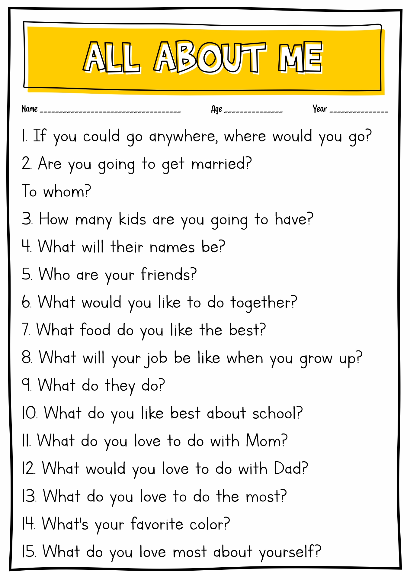 Printable Interview Questions Kids