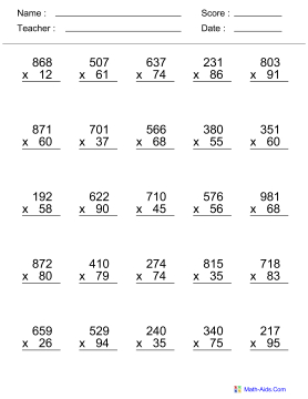 Printable Multiplication Worksheets 3rd Grade Math